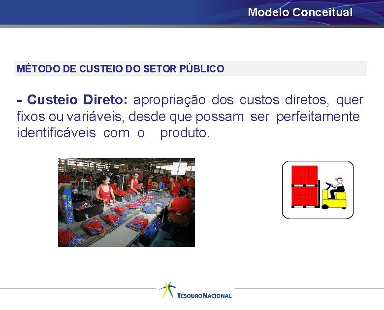 Modelo Conceitual MÉTODO DE CUSTEIO DO SETOR PÚBLICO - Custeio Direto: apropriação dos custos