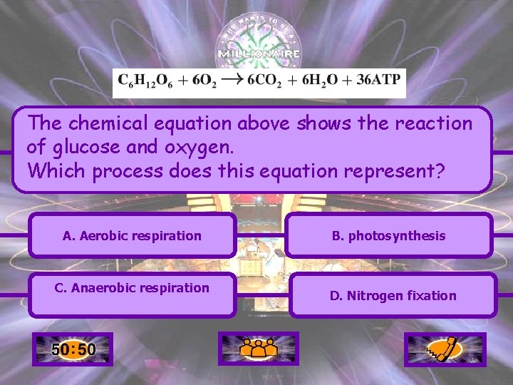 The chemical equation above shows the reaction of glucose and oxygen. Which process does