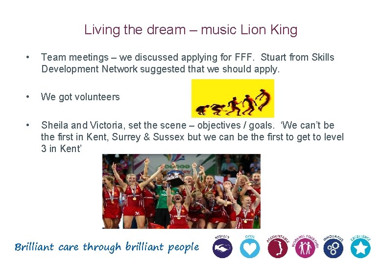 Living the dream – music Lion King • Team meetings – we discussed applying