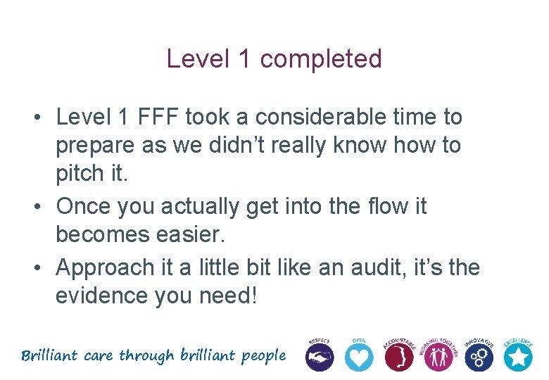 Level 1 completed • Level 1 FFF took a considerable time to prepare as