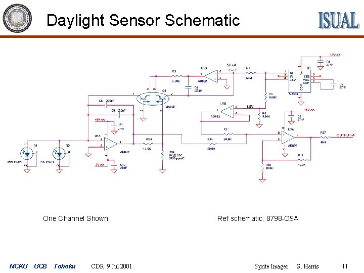 Daylight Sensor Schematic One Channel Shown NCKU UCB Tohoku CDR 9 Jul 2001 Ref