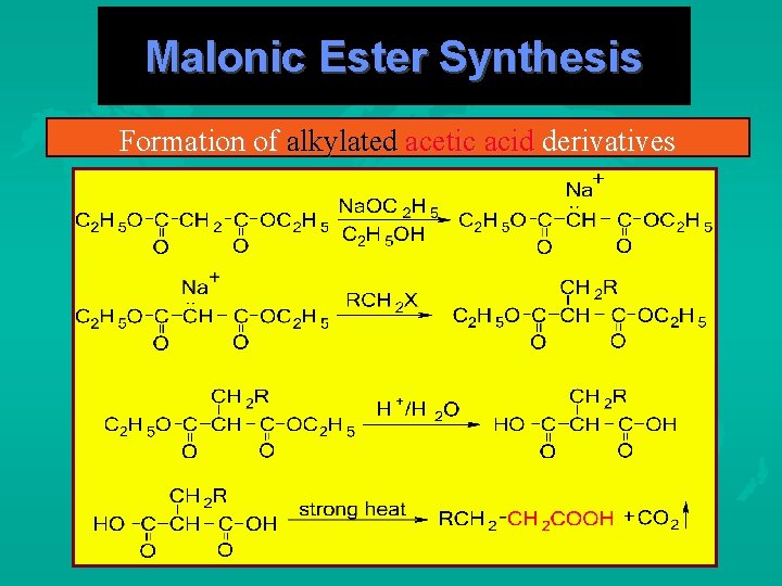 Malonic Ester Synthesis Formation of alkylated acetic acid derivatives 