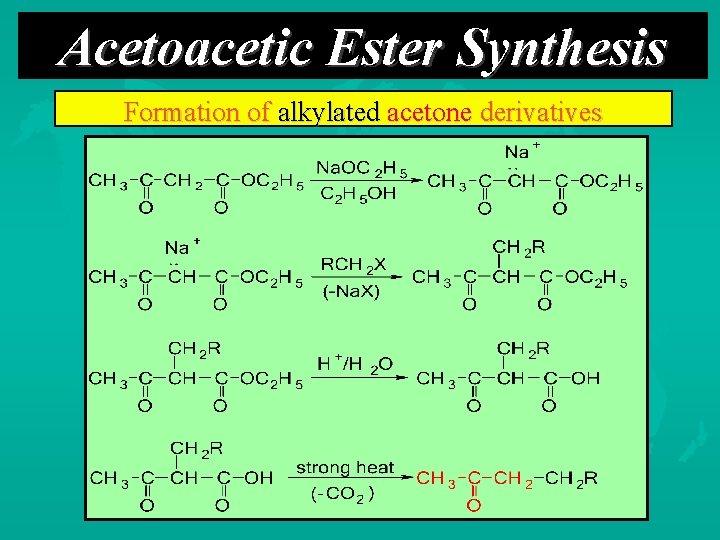 Acetoacetic Ester Synthesis Formation of alkylated acetone derivatives 