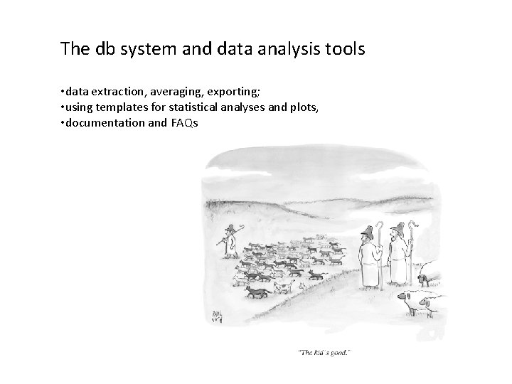 The db system and data analysis tools • data extraction, averaging, exporting; • using