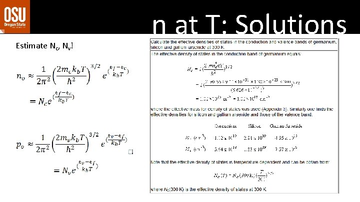 Estimate Nc, Nv! n at T: Solutions Estimate Nc, Nv! n at T: Solutions