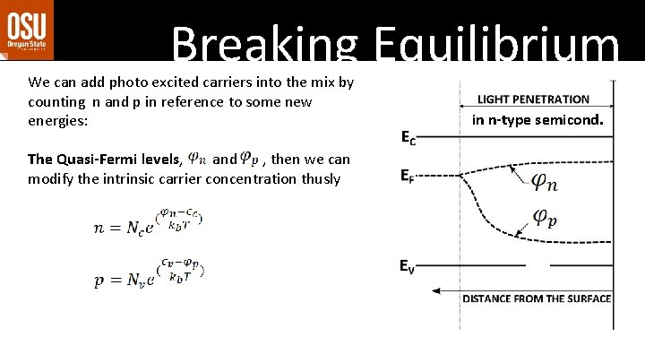 Breaking Equilibrium We can add photo excited carriers into the mix by counting n Breaking Equilibrium We can add photo excited carriers into the mix by counting n
