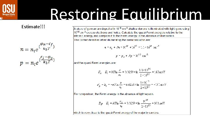 Estimate!!! Restoring Equilibrium Estimate!!! Restoring Equilibrium