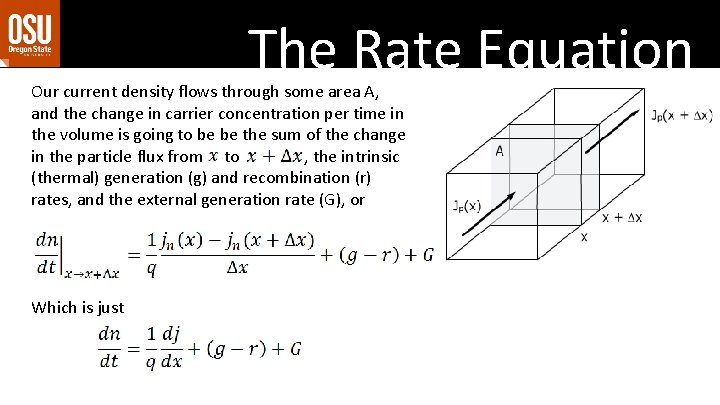 The Rate Equation Our current density flows through some area A, and the change The Rate Equation Our current density flows through some area A, and the change
