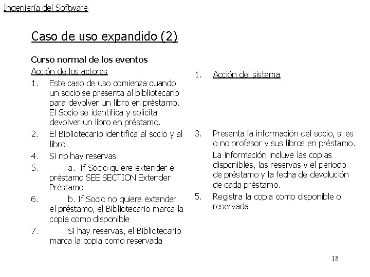 Ingeniería del Software Caso de uso expandido (2) Curso normal de los eventos Acción Ingeniería del Software Caso de uso expandido (2) Curso normal de los eventos Acción