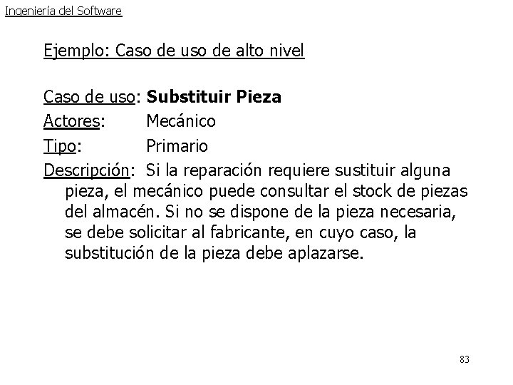 Ingeniería del Software Ejemplo: Caso de uso de alto nivel Caso de uso: Substituir Ingeniería del Software Ejemplo: Caso de uso de alto nivel Caso de uso: Substituir