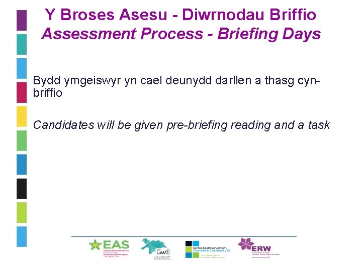 Y Broses Asesu - Diwrnodau Briffio Assessment Process - Briefing Days • Bydd ymgeiswyr