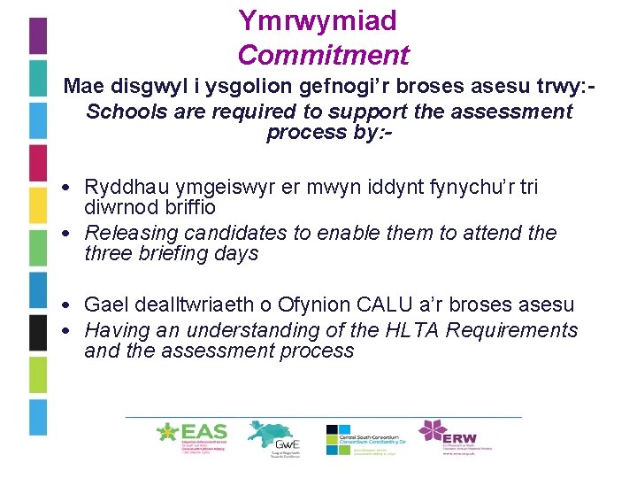 Ymrwymiad Commitment Mae disgwyl i ysgolion gefnogi’r broses asesu trwy: Schools are required to