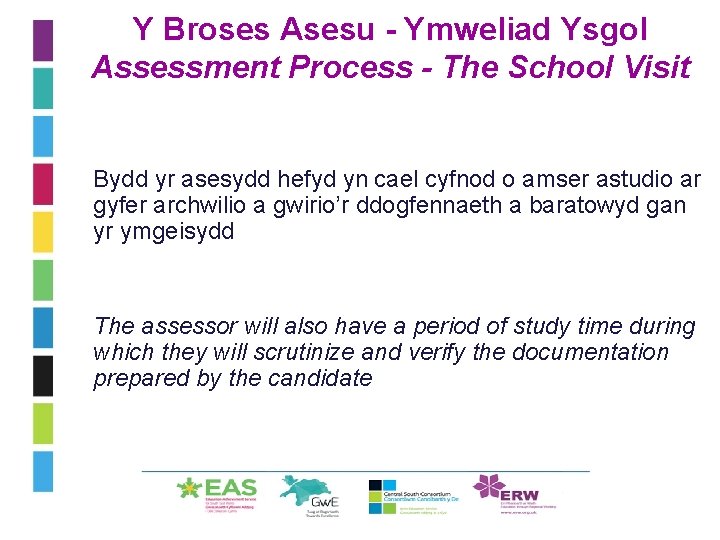 Y Broses Asesu - Ymweliad Ysgol Assessment Process - The School Visit Bydd yr