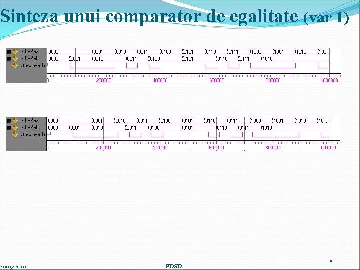 Sinteza unui comparator de egalitate (var 1) 2009 -2010 PDSD 11 