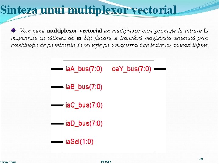 Sinteza unui multiplexor vectorial Vom numi multiplexor vectorial un multiplexor care primeşte la intrare