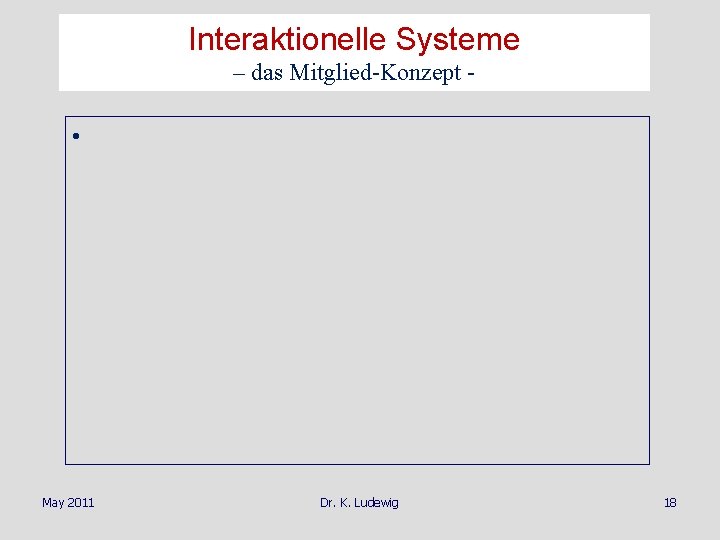 Interaktionelle Systeme – das Mitglied-Konzept - • May 2011 Dr. K. Ludewig 18 