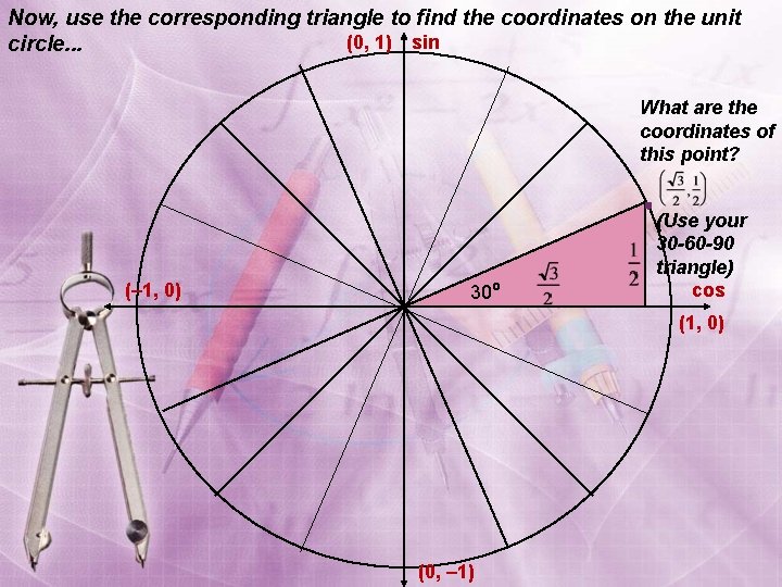 Now, use the corresponding triangle to find the coordinates on the unit (0, 1)