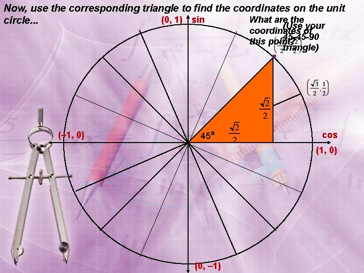 Now, use the corresponding triangle to find the coordinates on the unit What are