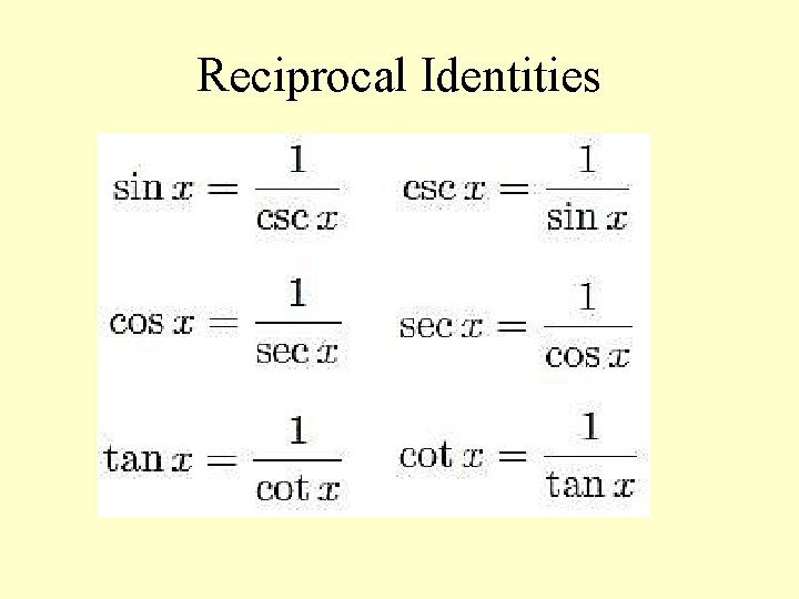  Reciprocal Identities 