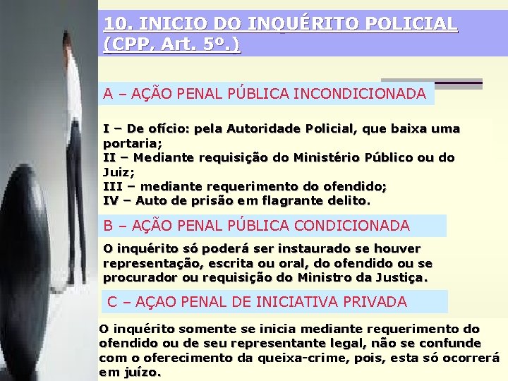 10. INICIO DO INQUÉRITO POLICIAL (CPP, Art. 5º. ) A – AÇÃO PENAL PÚBLICA