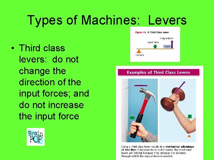 Types of Machines: Levers • Third class levers: do not change the direction of Types of Machines: Levers • Third class levers: do not change the direction of