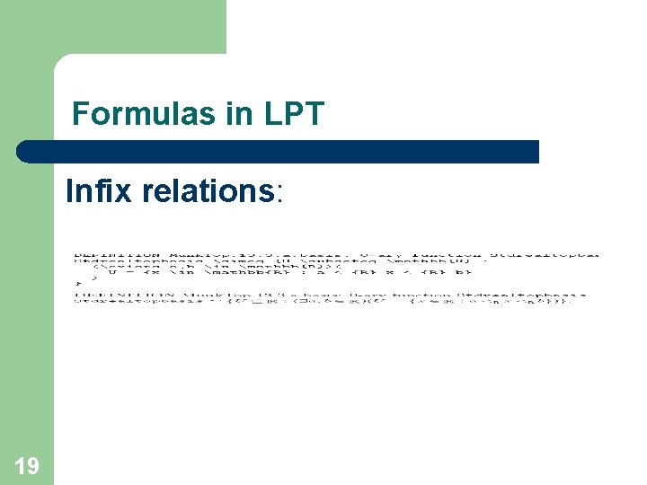 Formulas in LPT Infix relations: 19 