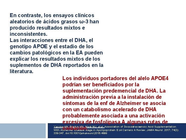 En contraste, los ensayos clínicos aleatorios de ácidos grasos ω-3 han producido resultados mixtos