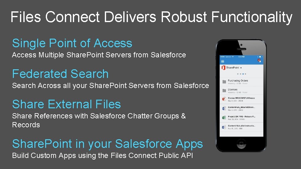 Files Connect Delivers Robust Functionality Single Point of Access Multiple Share. Point Servers from
