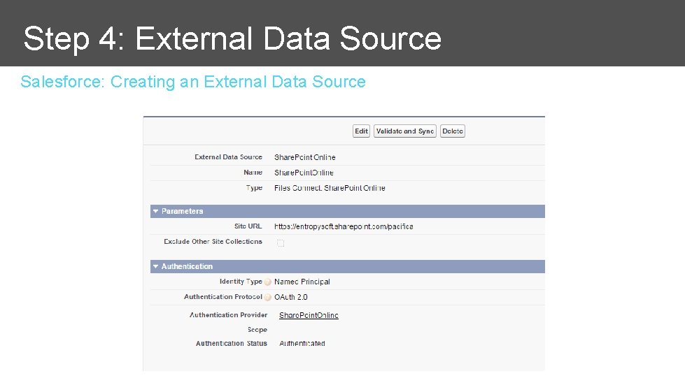 Step 4: External Data Source Salesforce: Creating an External Data Source 