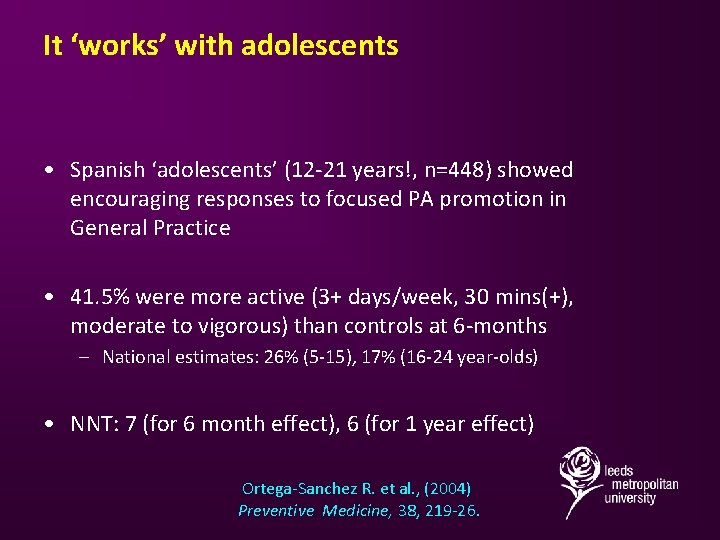 It ‘works’ with adolescents • Spanish ‘adolescents’ (12 -21 years!, n=448) showed encouraging responses