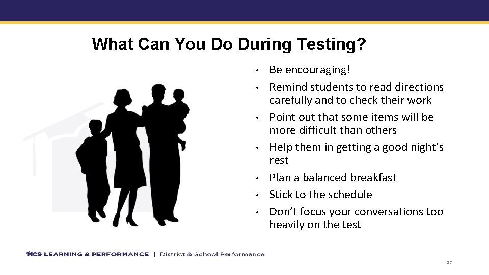 What Can You Do During Testing? • • Be encouraging! Remind students to read
