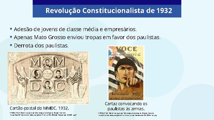 Revolução Constitucionalista de 1932 • Adesão de jovens de classe média e empresários. •