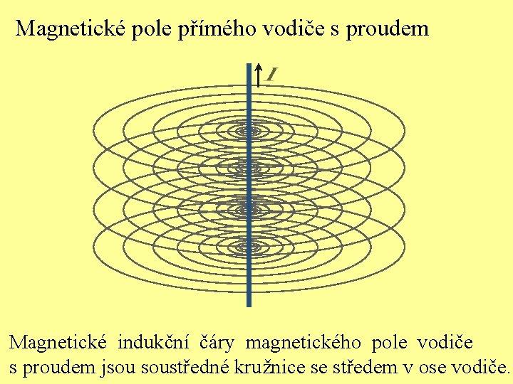 Magnetické pole přímého vodiče s proudem Magnetické indukční čáry magnetického pole vodiče s proudem