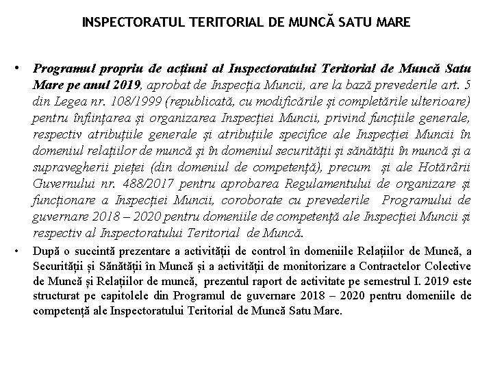 INSPECTORATUL TERITORIAL DE MUNCĂ SATU MARE • Programul propriu de acțiuni al Inspectoratului Teritorial