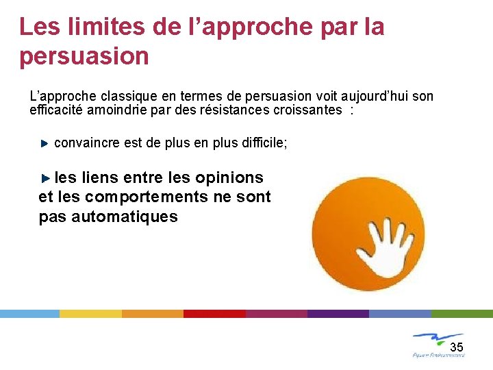 Les limites de l’approche par la persuasion L’approche classique en termes de persuasion voit