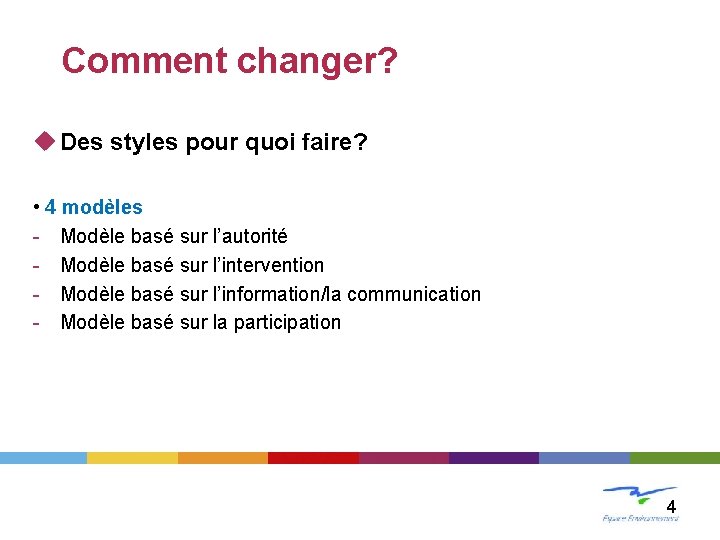 LE CHANGEMENT Comment changer? u Des styles pour quoi faire? • 4 modèles -