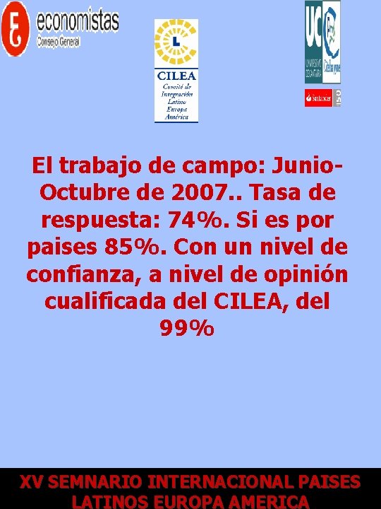 El trabajo de campo: Junio. Octubre de 2007. . Tasa de respuesta: 74%. Si