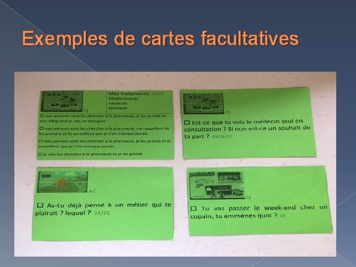 Exemples de cartes facultatives 