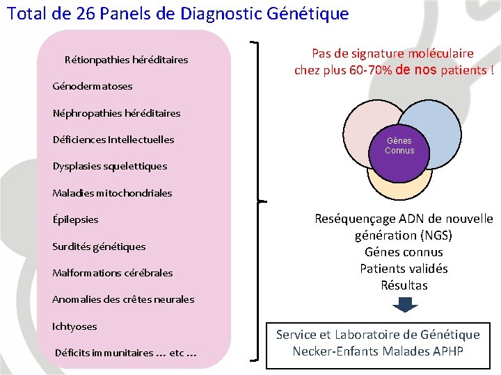 Total de 26 Panels de Diagnostic Génétique Rétionpathies héréditaires Pas de signature moléculaire chez