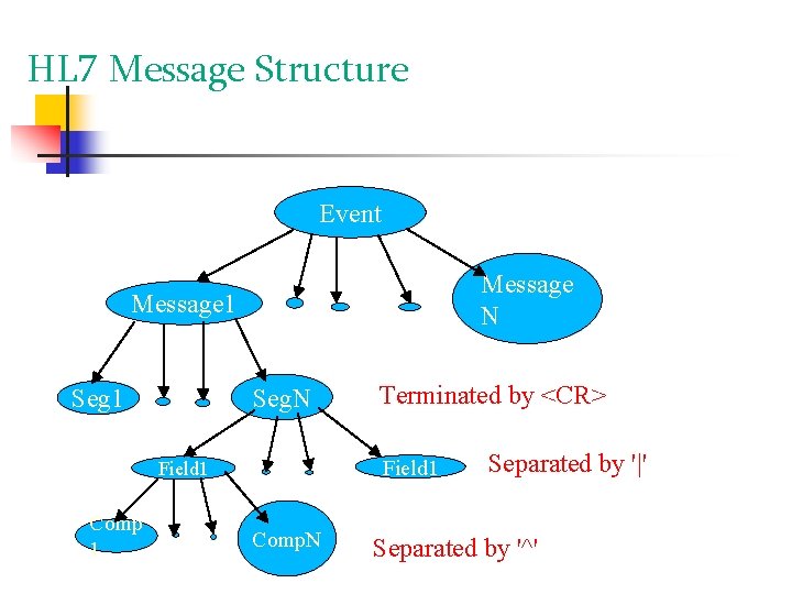 HL 7 Message Structure Event Message N Message 1 Seg. N Seg 1 Field