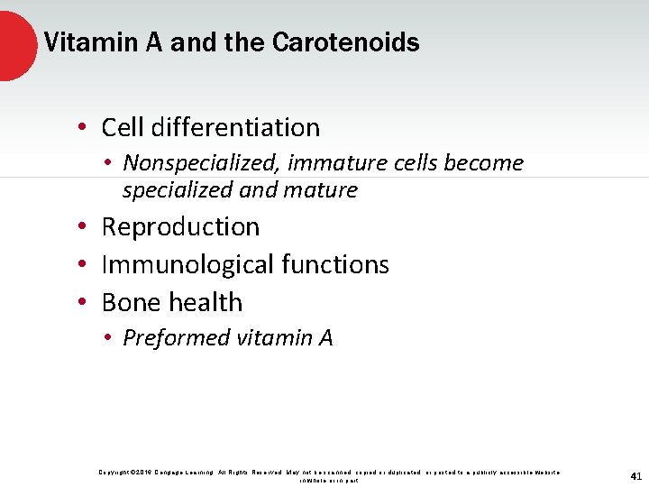 Vitamin A and the Carotenoids • Cell differentiation • Nonspecialized, immature cells become specialized