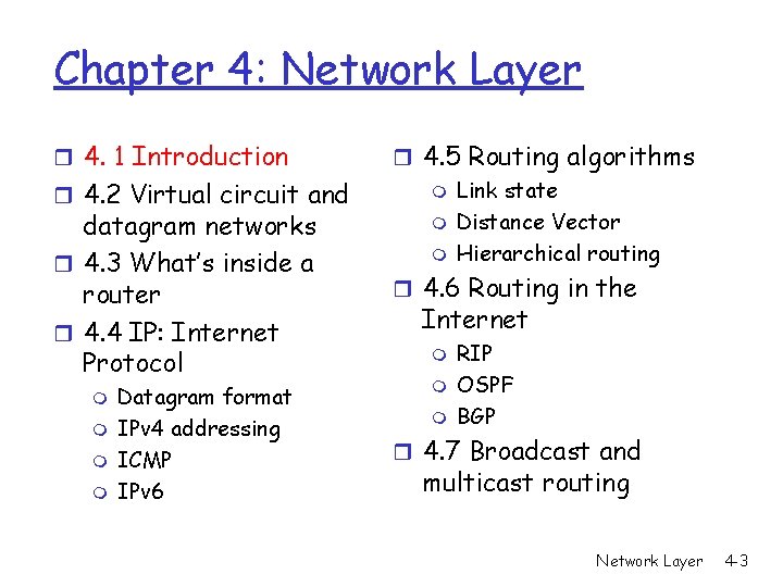 Chapter 4: Network Layer r 4. 1 Introduction r 4. 2 Virtual circuit and