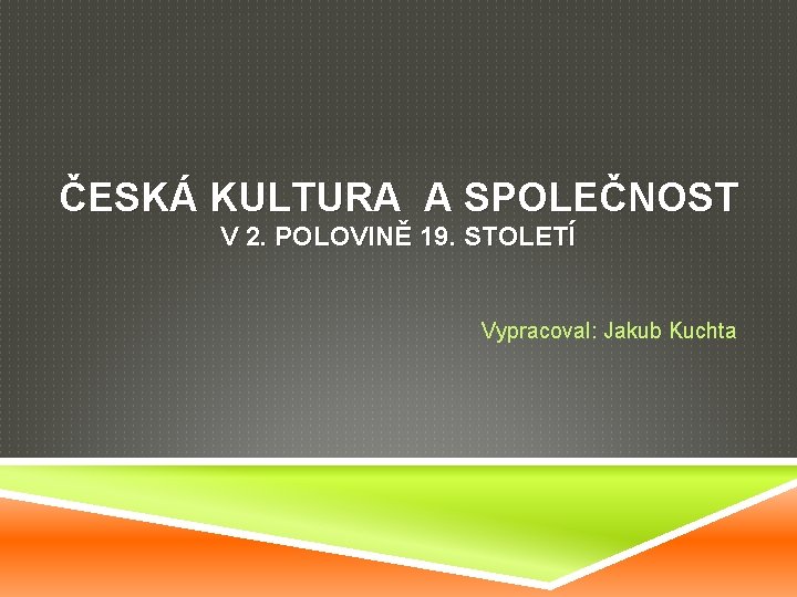 ČESKÁ KULTURA A SPOLEČNOST V 2. POLOVINĚ 19. STOLETÍ Vypracoval: Jakub Kuchta 