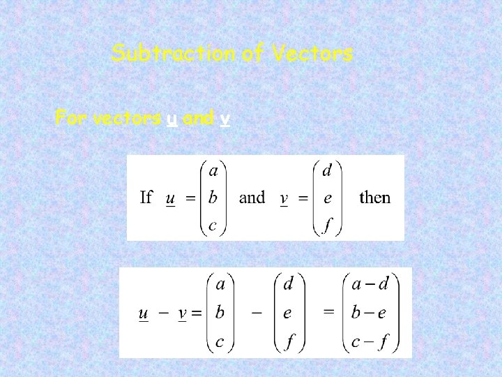 Subtraction of Vectors For vectors u and v 