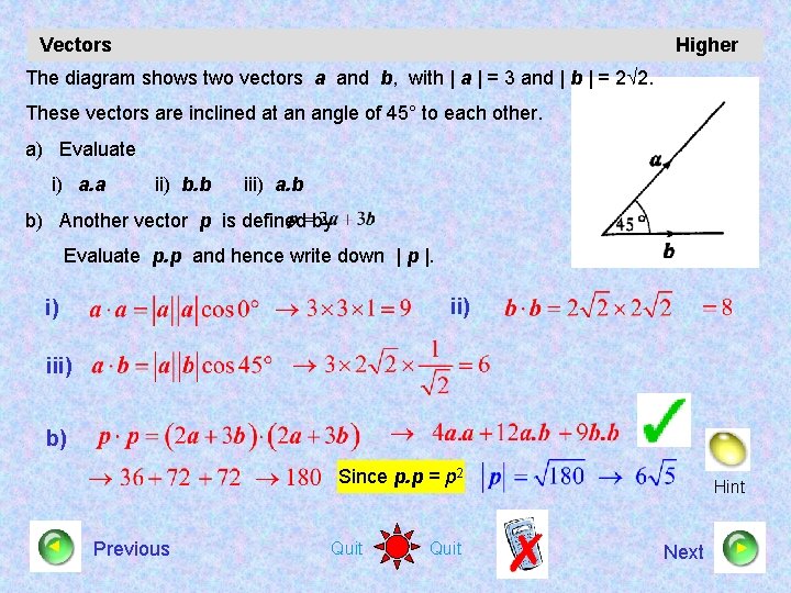 Vectors Higher The diagram shows two vectors a and b, with | a |