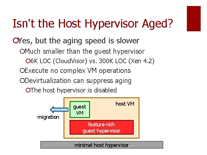 Isn't the Host Hypervisor Aged? ¡Yes, but the aging speed is slower ¡Much smaller