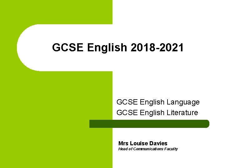 GCSE English 2018 -2021 GCSE English Language GCSE English Literature Mrs Louise Davies Head