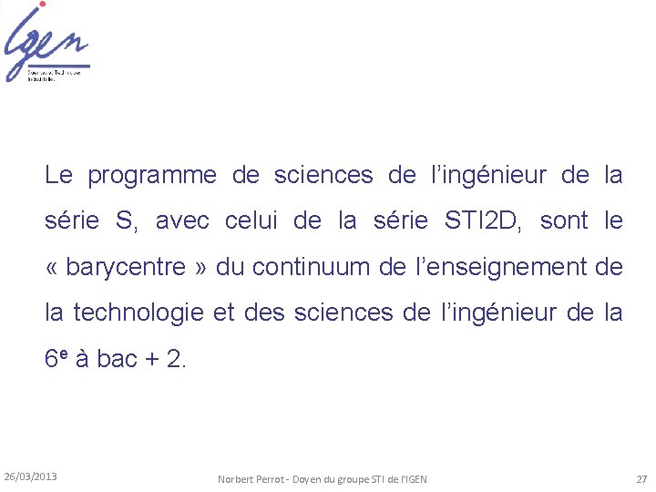 Le programme de sciences de l’ingénieur de la série S, avec celui de la