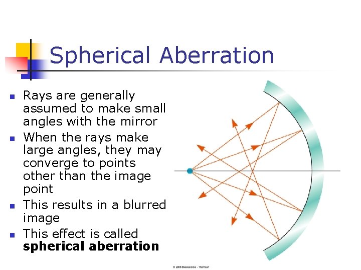 Spherical Aberration n n Rays are generally assumed to make small angles with the