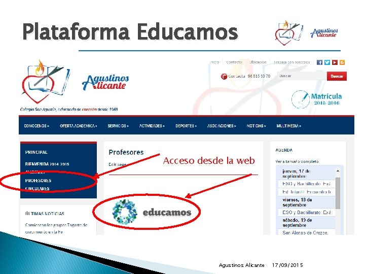 Plataforma Educamos Acceso desde la web Agustinos Alicante 17/09/2015 
